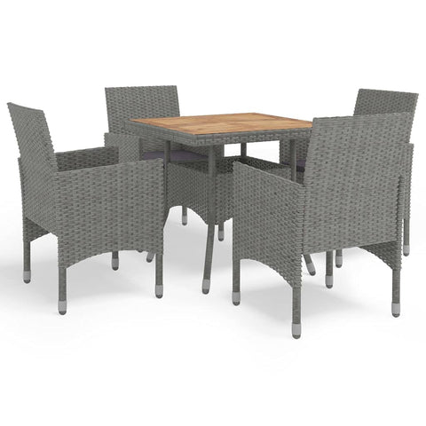 vidaXL 5 Piece Garden Dining Set Grey Poly Rattan and Acacia Wood Outdoor Furniture Comfortable Seating for 4 with Cushion Covers Removable Heating Resistant Easy Maintenance Patio Chairs