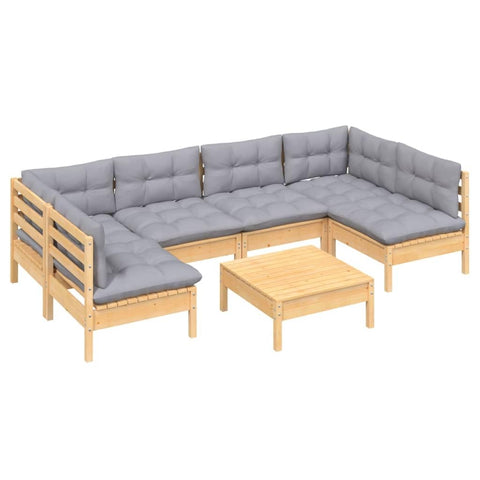 vidaXL Solid Pinewood Patio Lounge Set 7 Piece with Gray Cushions - Modular & Weather- Garden Sofa for Deck, Patio, Outdoor Relaxation - Comfy Seats & Table - Home & Garden Furniture