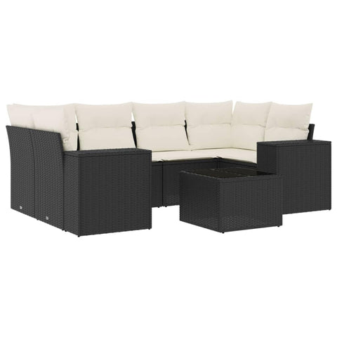 vidaXL Patio Sofa Set with Cushions 7 Piece, Outdoor Conversation Set, Sectional Sofa for Balcony Garden, Patio Furniture, Black Poly Rattan