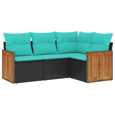 vidaXL Patio Sofa Set with Cushions - 4 Piece Black Poly Rattan Garden Furniture - Modular Outdoor Seating for Patio, Deck, Terrace, Backyard