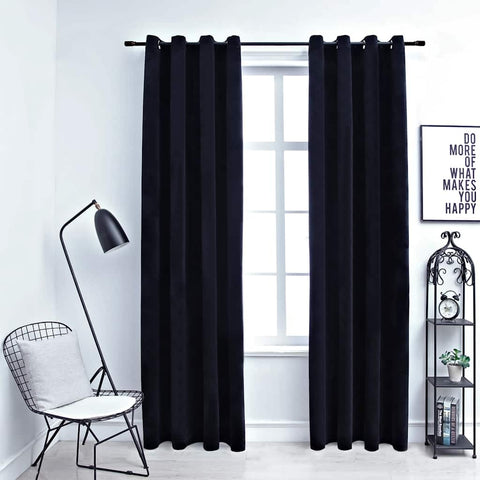 vidaXL Blackout Curtains with Ring Set - Velvet Material, Light Blocking & Easy to Clean, Ideal for Home & Office Spaces, Black, 54"x63", Set of 2