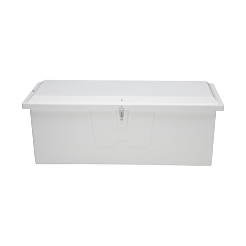 TAYLOR MADE PRODUCTS Stow 'N Go Medium Fiberglass Deep Dock Box, White (27"H x 72"W x 26"D) – Fiberglass construction, UV gelcoat finish, stainless steel lockable latch and hardware – 2020108644