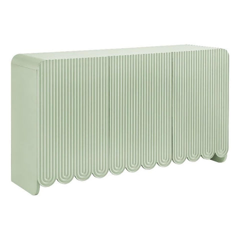 Modway Dahlia 55-Inch Fluted Sideboard Cabinet in Sage — Accent Storage Cabinet with Adjustable Shelves — 3-Door Scalloped Sideboard for Living Room, Entryway, or Dining Room