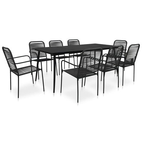 vidaXL Patio Dining Set 9 Pieces Garden Outdoor Balcony Terrace Dinner Table and Chair Dining Room Kitchen Cotton Rope and Steel Black