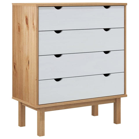vidaXL Drawer Cabinet OTTA - Brown & White - Scandinavian Solid Wood Pine - 30.1"x15.6"x35.4" - Four Drawers, OTTA Range - Stable and Durable