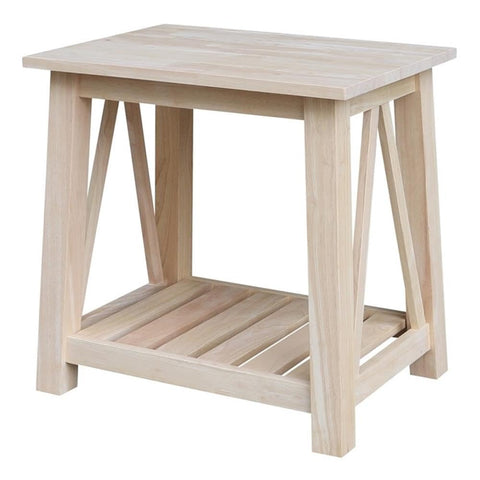 IC INTERNATIONAL CONCEPTS Surrey Solid Wood End Table with Shelf - Unfinished