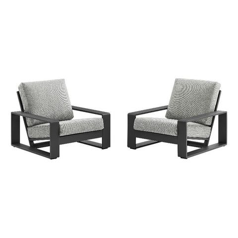 Modway Lirienne Aluminum Set of 2 Outdoor Armchairs in Light Gray – All-Weather Backyard Patio Accent Chairs with Weather-Resistant Fabric Cushions