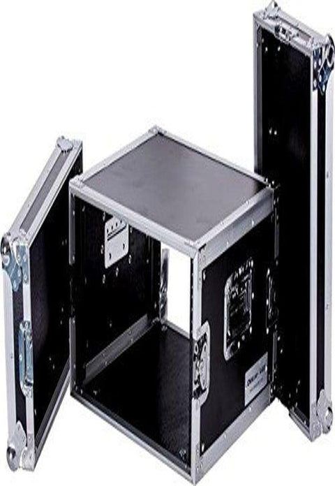 DEEJAY LED Fly Drive Case For 19-in Width DJ Amplifier or Similarly Sized Equipment w/Laptop Shelf w/Wheels - TBH6UAD