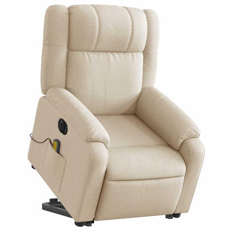 vidaXL Cream Electric Massage Recliner Chair - Power Lift, Auto Recline, Vibration Massage, Foam Padding, Side Pocket