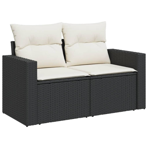 vidaXL Garden Sofa Black and Cream PE Rattan 2-Seater Modular