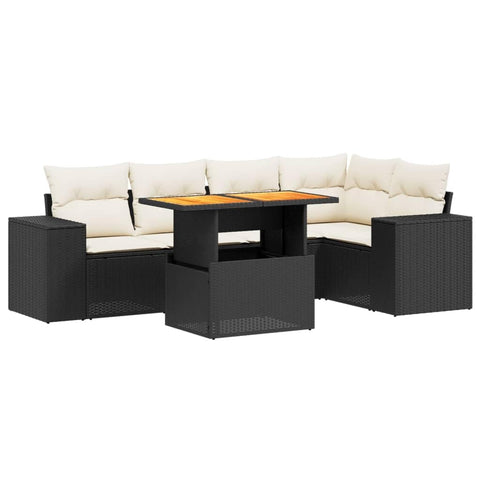 vidaXL 6 Piece Garden Sofa Set with Cushions Black and Cream UV Resistant Durable Outdoor Seating Furniture Patio Lounge Poly Rattan Sectional for Conversation Modern Sofas