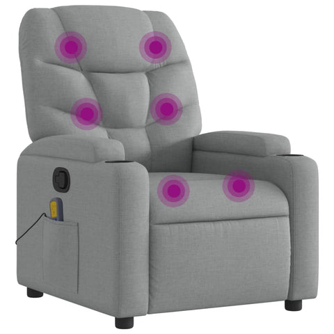 vidaXL Light Grey Fabric Massage Recliner Chair with Adjustable Armrests, Built-in Functionality Perfect for Living Rooms and TV Watching
