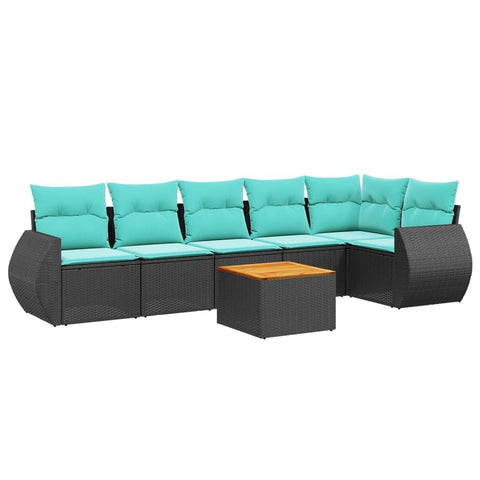 vidaXL 7 Piece Garden Sofa Set with Cushions Black Poly Rattan