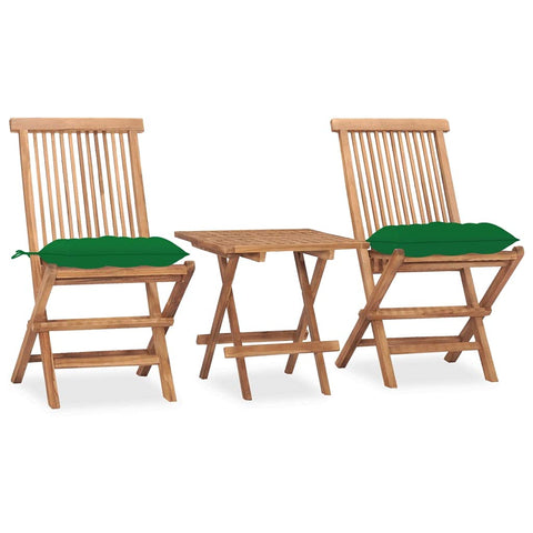 vidaXL Folding Garden Dining Set 3 Pieces Cushions Outdoor Furniture Terrace Kitchen Home Chair Table Soft Seat with Backrest Teak Wood