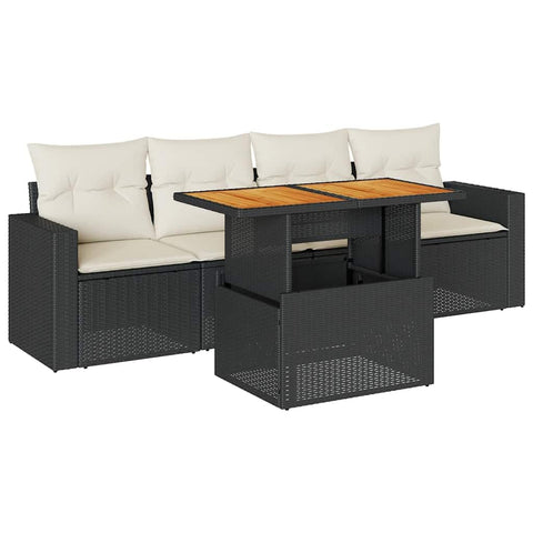 vidaXL 5 Piece Patio Sofa Set with Cushions Black Poly Rattan, Garden Sofa Set, Garden Lounge Set, Poly Rattan Sofa Set, Outdoor Sofa Set