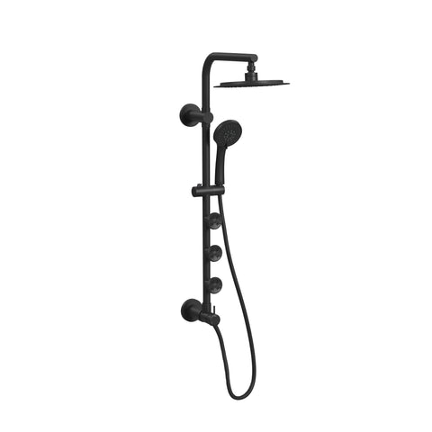Lanai Rain Shower Head with Handheld Spray - 1089-MB-1.8GPM, Matte Black Finish - 8" Rain Shower Heads, 5-Function Handheld Showerhead with Handheld Sprayer, 3 Body Jets, Adjustable Slide Bar, 1.8GPM