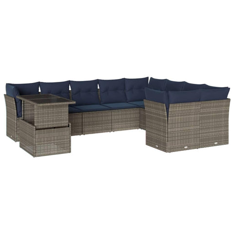 vidaXL Patio Sofa Set with Cushions 10 Piece, Conversation Set with Table and Sectional Sofas, Outdoor Seat for Garden, Modern, Gray Poly Rattan