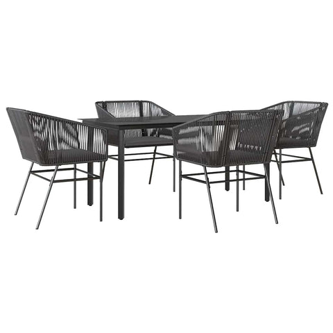 vidaXL 5 Piece Black Poly Rattan Patio Dining Set with Cushions - Outdoor Garden Table and Chairs