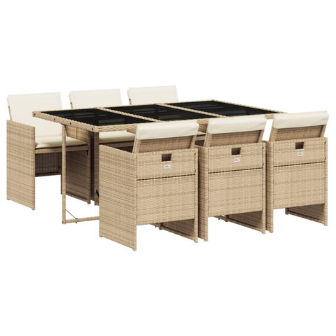 vidaXL Patio Dining Set with Cushions 7 Piece, Garden Dining Table and Chair, Patio Furniture for Outdoor Backyard Lawn, Beige Poly Rattan