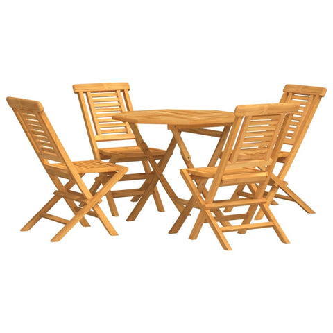 vidaXL 5-Piece Patio Dining Set in Solid Teak Wood - Foldable Outdoor Table and Chair Set with Sturdy Tabletop and Comfortable, Slatted Design, Perfect for Garden, Patio, and Deck