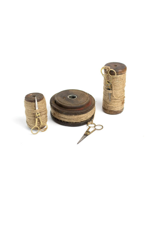 KALALOU NBF2016 Set of Wooden Spools with Jute Twine, One Size, Brown