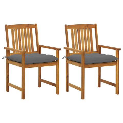 vidaXL 2-Piece Patio Chair Set with Cushions in Gray - Sturdy Solid Acacia Wood Construction - Rustic Farmhouse Style Outdoor Seating