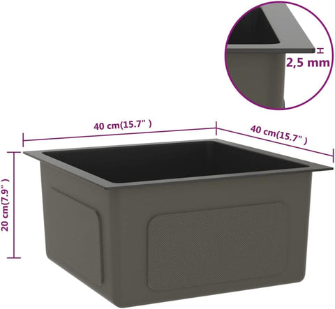 vidaXL Kitchen Sink with Strainer, Drop-in Sink, Single Bowl, Noise Reduction, Quick Flow, Anti-Condensation, Corrosion Resistant, Food Grade, Black 15.7-inch Stainless Steel Square