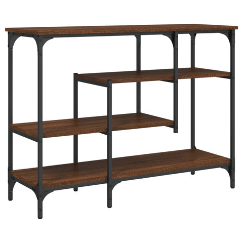 vidaXL Industrial Console Table with Shelves Brown Oak 39.4X13.8X29.5 in Ample Storage Entryway Hallway Furniture Sofa Living Room Narrow Behind