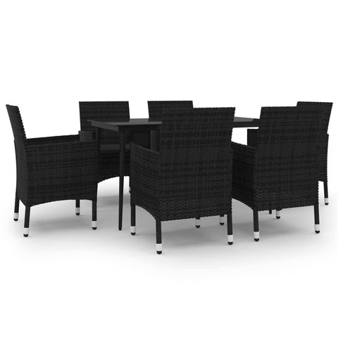 vidaXL Patio Dining Set 7 Piece with Cushions Garden Outdoor Lawn Yard Terrace Balcony Table and Chair Seat Seating Furniture Poly Rattan and Glass