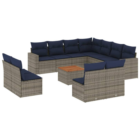 vidaXL Patio Sofa Set with Cushions 12 Piece, Outdoor Conversation Set, Patio Furniture Set for Balcony Garden, Modern Style, Gray Poly Rattan