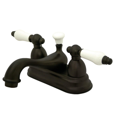 Kingston Brass KS3605PL Restoration 4-Inch Centerset Lavatory Faucet with Porcelain Lever Handle, Oil Rubbed Bronze