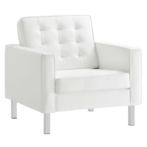 Modway EEI-3391- Loft Tufted Button Faux Leather Upholstered Accent Armchair in Silver White