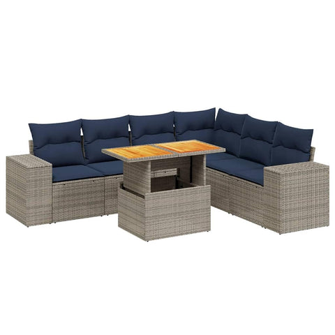 vidaXL Patio Sofa Set with Cushions 7 Piece, Outdoor Sectional Sofa Couch, Patio Conversation Set for Garden Backyard, Gray Poly Rattan