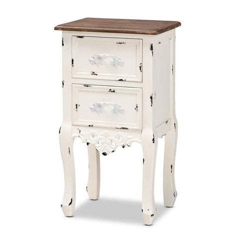 Baxton Studio Levron Classic and Traditional Two-Tone Walnut Brown and Antique White Finished Wood 2-Drawer Nightstand