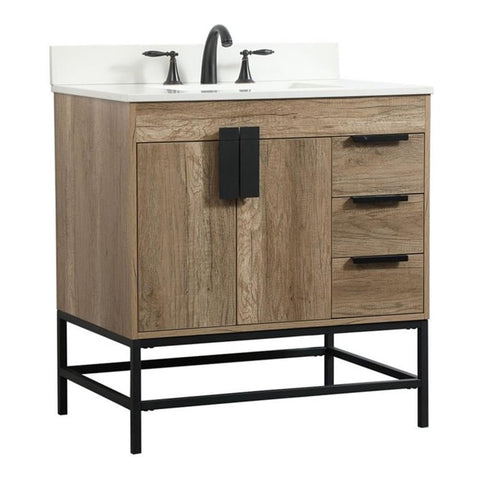 Elegant Decor Eugene 32" Single Bathroom Vanity with Backsplash in Natural Oak