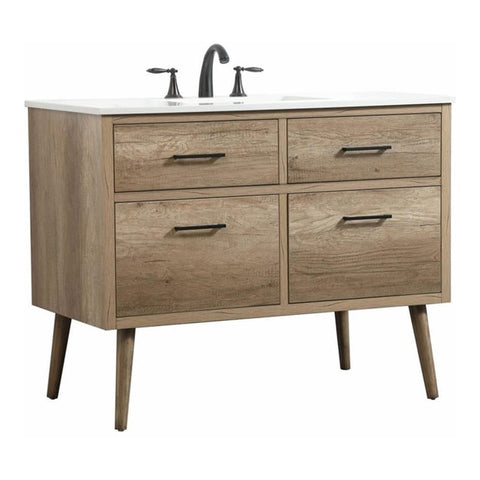 Elegant Decor Boise 42" Aluminum MDF Single Bathroom Vanity in Natural Oak