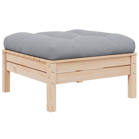 vidaXL Patio Footstool with Gray Cushion - Solid Pinewood Modular Outdoor Footrest for Garden, Patio, Deck - 25"x25"x11.2"