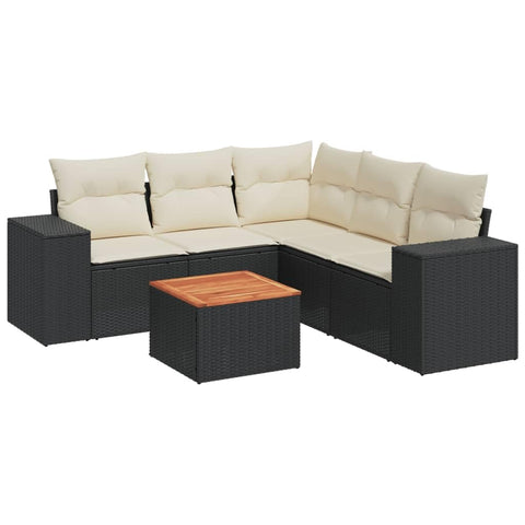 vidaXL Patio Sofa Set with Cushions 6 Piece, Outdoor Conversation Set with Storage, Patio Furniture Set, Modern Style, Black Poly Rattan