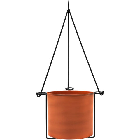 Oakestry Vera Hanging Planter with Galvanized Steel Pot, Burnt Sienna Finish, Wrought Iron Hanger, Indoor & Outdoor Use