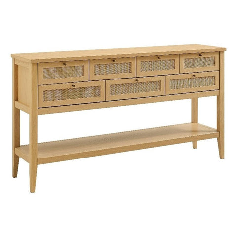 Modway Soma 62 Inch Narrow Rattan Console Table in Oak - Wood Entry Console for Hallway or Living Room
