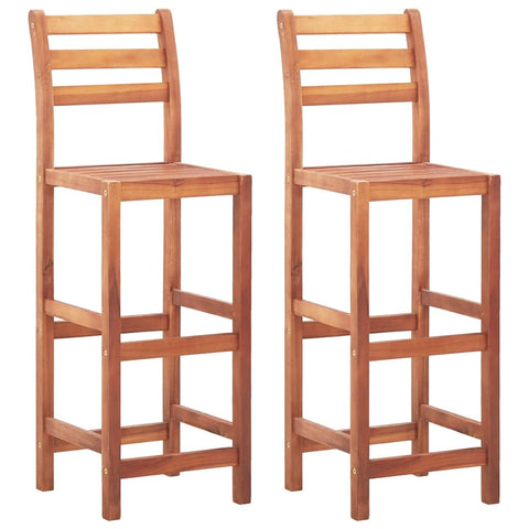 vidaXL Solid Acacia Wood Bar Stools - 2 pcs Set, Natural Wood Color, Suitable for Outdoor and Commercial Use, with Backrest