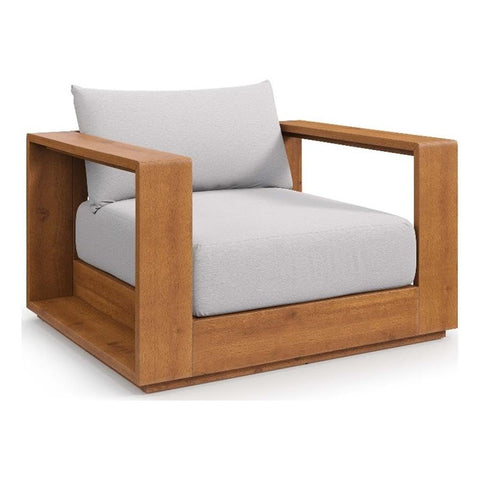Modway Tahoe Acacia Wood Outdoor Patio Chair in Natural Light Gray with Weather-Resistant Cushions - Ideal as Club Chair or Outdoor Dining Chair