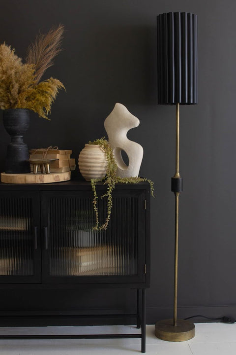 KALALOU CLL2804 Antique Gold Floor Lamp with Fluted Black Metal Shade