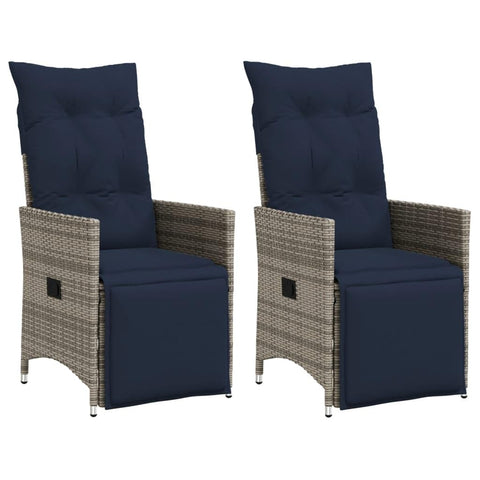 vidaXL Reclining Patio Chairs with Cushions 2 Pcs, Reclining Garden Seat, Patio Furniture for Garden Lawn, Outdoor Wingback Chair, Gray Poly Rattan