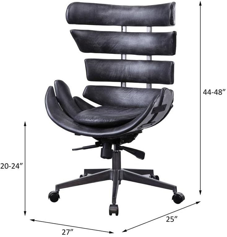 ACME Megan Executive Office Chair - - Vintage Black Top Grain Leather &amp; Aluminum