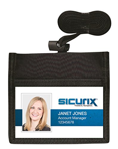 SICURIX ID Neck Pouch Badge Holder Horizontal Adjustable Cord BLACK (55110)