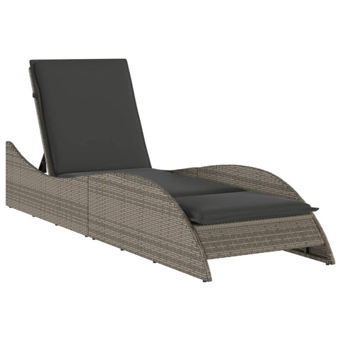 vidaXL Modern Grey Sun Lounger with Cushion Perfect for Patio Garden Outdoor Use Adjustable Backrest Water Resistant and UV Cover Comfortable Adults Furniture Reclining Poly Rattan Chaise Lounge