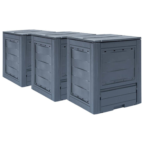 vidaXL 3 Piece Garden Composters Set Gray 23.6X23.6X28.7 in 780G Durable UV Resistant Plastic for Outdoor Composting Composter Compost Bins Systems Waste Management Bin Trash Can Organic Container