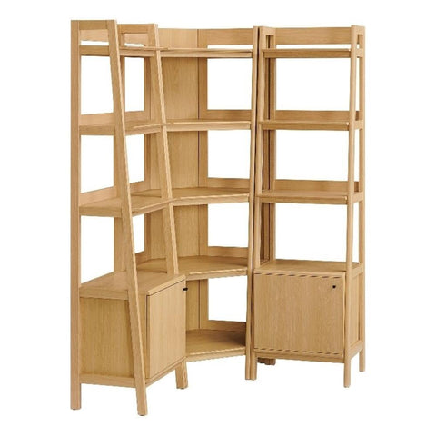 Modway Bixby 3-Piece Corner Bookshelf Set with Narrow Bookshelves in Oak – 12-Tier Wood Bookcases with Open Shelves for Living Room, Bedroom, Or Home Office