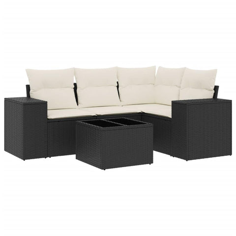 vidaXL 5 Piece Modular Garden Sofa Set with Cushions Black Poly Rattan Weather Resistant Outdoor Furniture Sectional Patio Lounge Balcony Seating Water Living